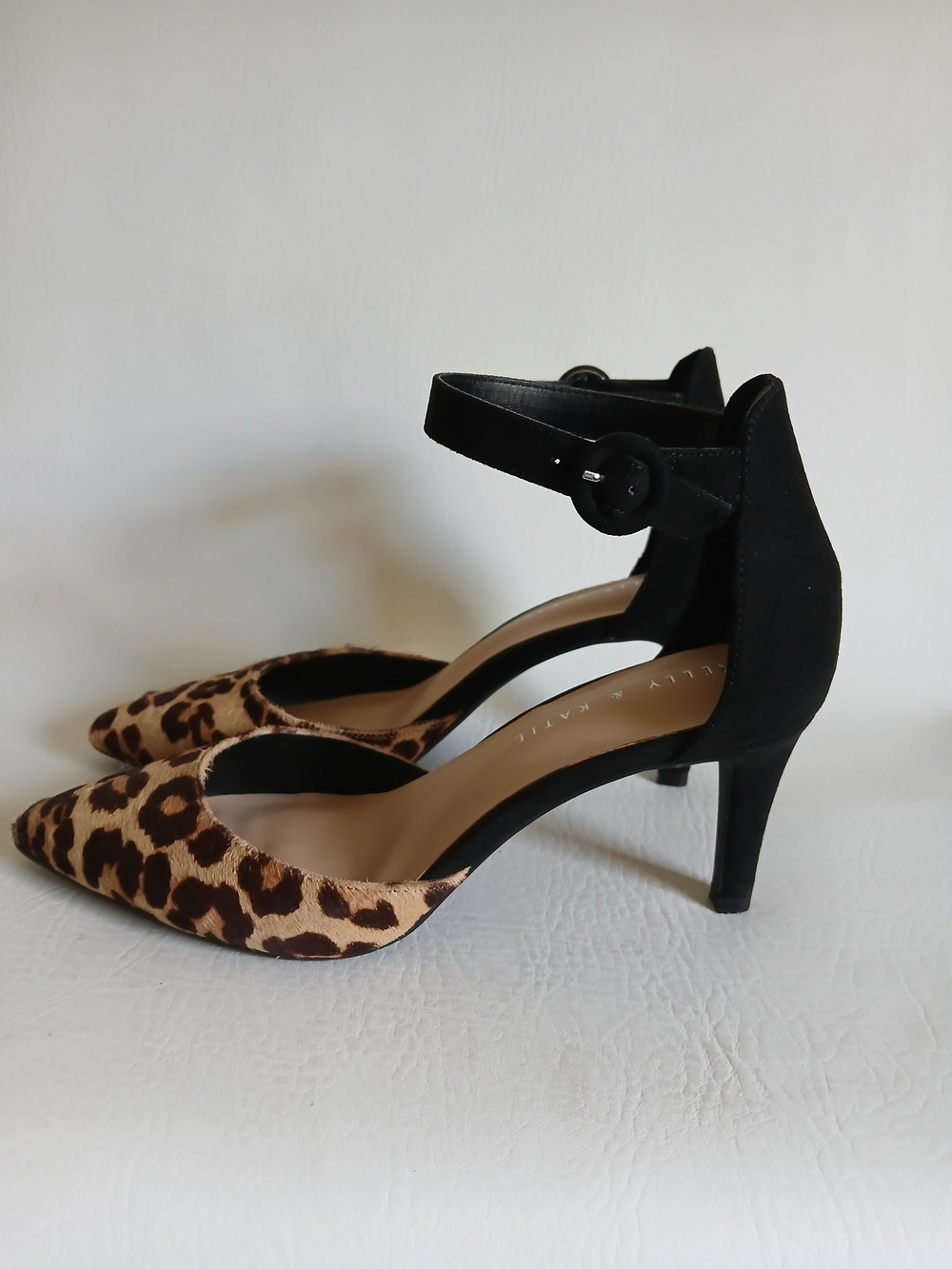 Kelly & Katie Leopard Pointed-Toe Ankle Strap Pumps - Black & Brown Sz7.5M